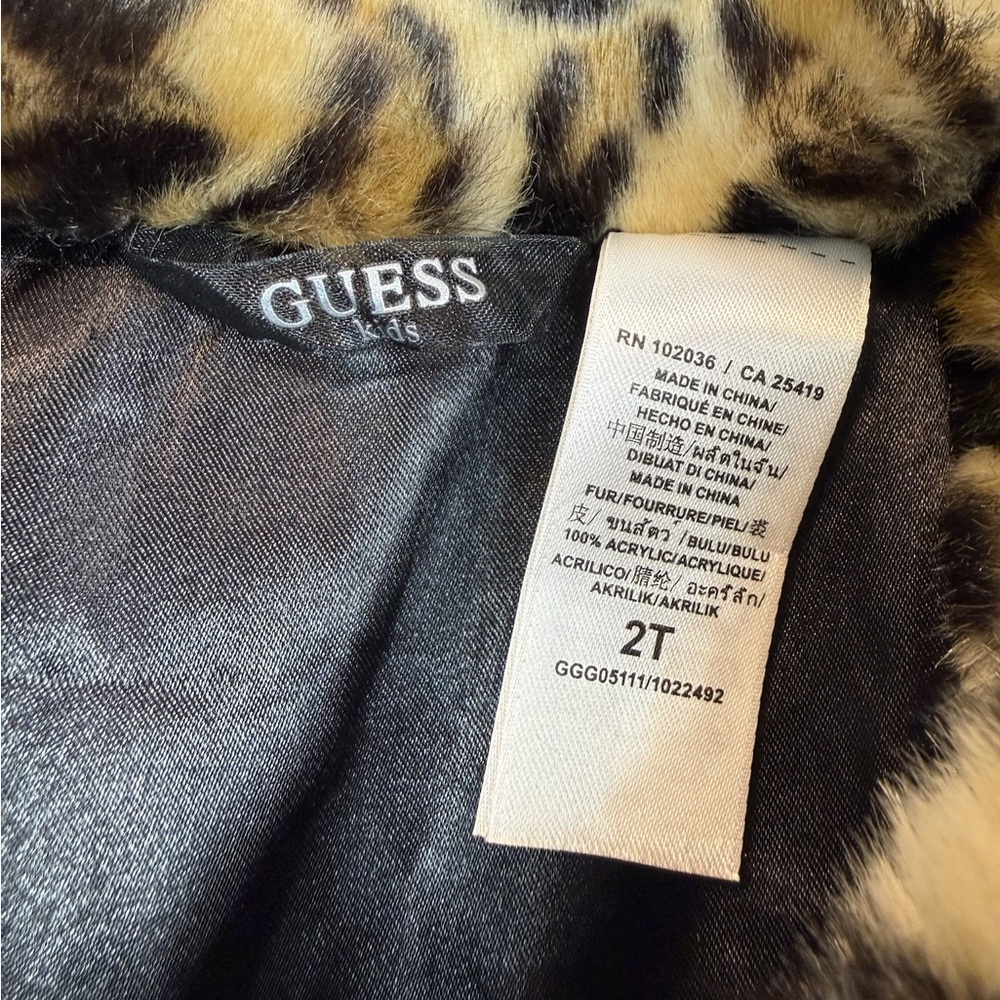 GUESS KIDS Toddler Girls’ Leopard Print Faux Fur Mafia Fashion Pea Coat Size 2T - Picture 8 of 8